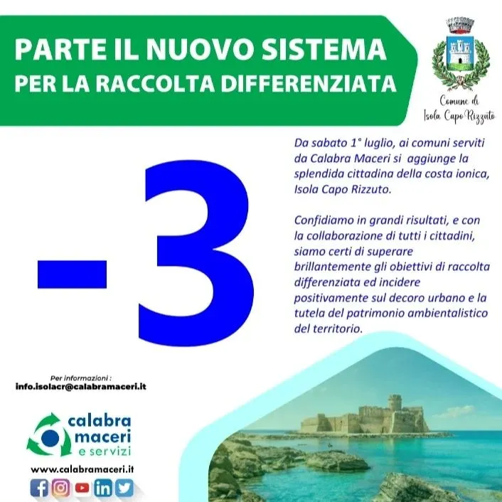 𝐑𝐚𝐜𝐜𝐨𝐥𝐭𝐚 𝐑𝐢𝐟𝐢𝐮𝐭𝐢 𝐞 𝐩𝐮𝐥𝐢𝐳𝐢𝐚 𝐭𝐞𝐫𝐫𝐢𝐭𝐨𝐫𝐢𝐨, 𝐝𝐚 𝐬𝐚𝐛𝐚𝐭𝐨 𝟏 𝐥𝐮𝐠𝐥𝐢𝐨 𝐢𝐥 𝐬𝐞𝐫𝐯𝐢𝐳𝐢𝐨 𝐩𝐚𝐬𝐬𝐚 𝐚 𝐂𝐚𝐥𝐚𝐛𝐫𝐚 𝐌𝐚𝐜𝐞𝐫𝐢