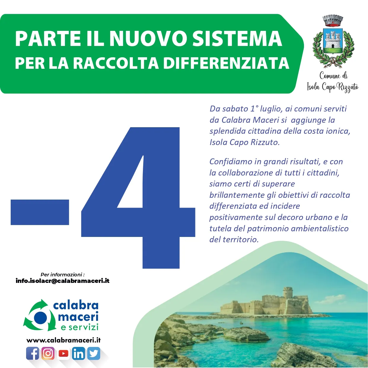 𝐑𝐚𝐜𝐜𝐨𝐥𝐭𝐚 𝐑𝐢𝐟𝐢𝐮𝐭𝐢 𝐞 𝐩𝐮𝐥𝐢𝐳𝐢𝐚 𝐭𝐞𝐫𝐫𝐢𝐭𝐨𝐫𝐢𝐨, 𝐝𝐚 𝐬𝐚𝐛𝐚𝐭𝐨 𝟏 𝐥𝐮𝐠𝐥𝐢𝐨 𝐢𝐥 𝐬𝐞𝐫𝐯𝐢𝐳𝐢𝐨 𝐩𝐚𝐬𝐬𝐚 𝐚 𝐂𝐚𝐥𝐚𝐛𝐫𝐚 𝐌𝐚𝐜𝐞𝐫𝐢