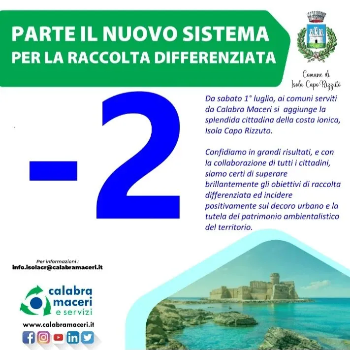 𝐑𝐚𝐜𝐜𝐨𝐥𝐭𝐚 𝐑𝐢𝐟𝐢𝐮𝐭𝐢 𝐞 𝐩𝐮𝐥𝐢𝐳𝐢𝐚 𝐭𝐞𝐫𝐫𝐢𝐭𝐨𝐫𝐢𝐨, 𝐝𝐚 𝐬𝐚𝐛𝐚𝐭𝐨 𝟏 𝐥𝐮𝐠𝐥𝐢𝐨 𝐢𝐥 𝐬𝐞𝐫𝐯𝐢𝐳𝐢𝐨 𝐩𝐚𝐬𝐬𝐚 𝐚 𝐂𝐚𝐥𝐚𝐛𝐫𝐚 𝐌𝐚𝐜𝐞𝐫𝐢