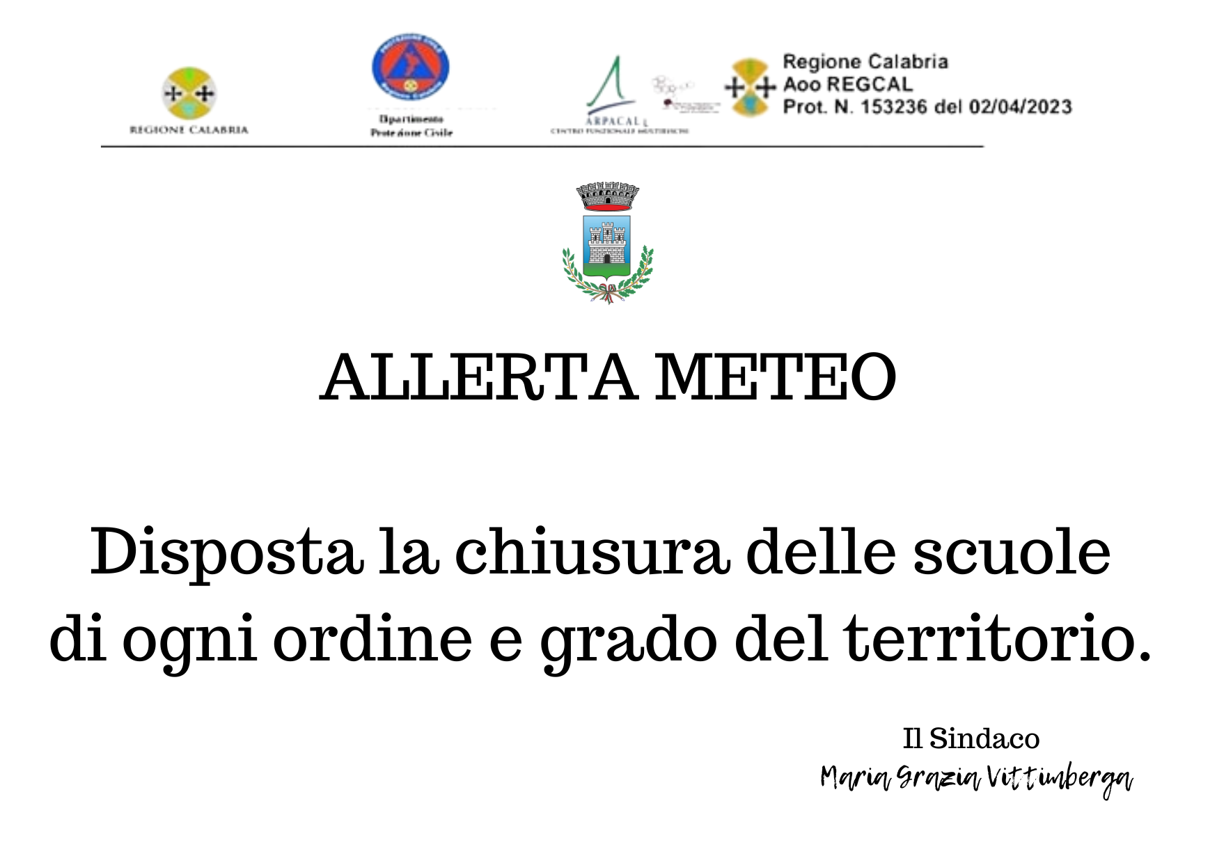 Allerta meteo, lunedì 3 aprile scuole chiuse 