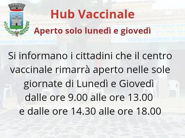 hub vaccinale lunedi e giovedi